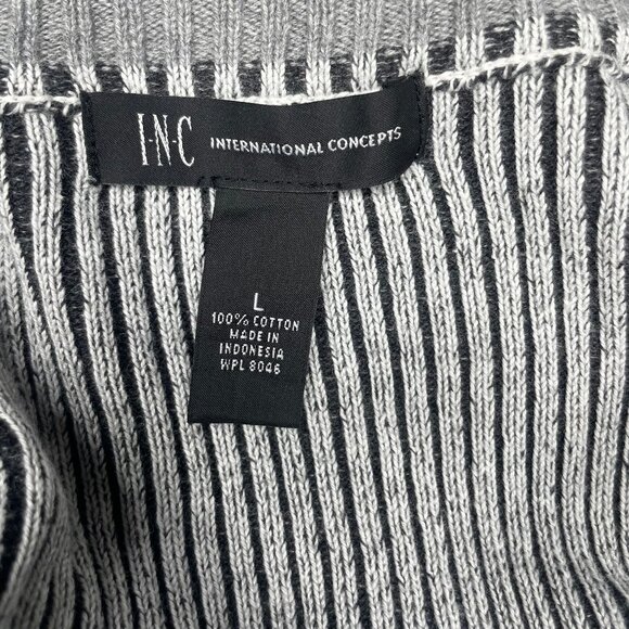 INC Women's Grey 100% Cotton Quilted Ribbed Mock Neck Zip Sweater Jacket Sz L - Picture 9 of 11